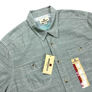 NEW Woolrich Shirt Men's XL Sage Green Chambray 100% Cotton Short Sleeve Button